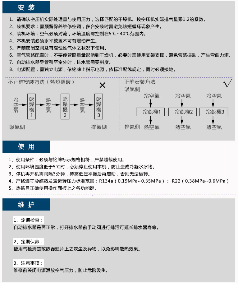 冷干機(jī)安裝使用和維護(hù)